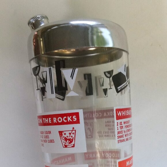 Mid-Century Cocktail Shaker Mixer By Hazel Atlas With 12 Recipes 1950's VTG 9" - Picture 11 of 14